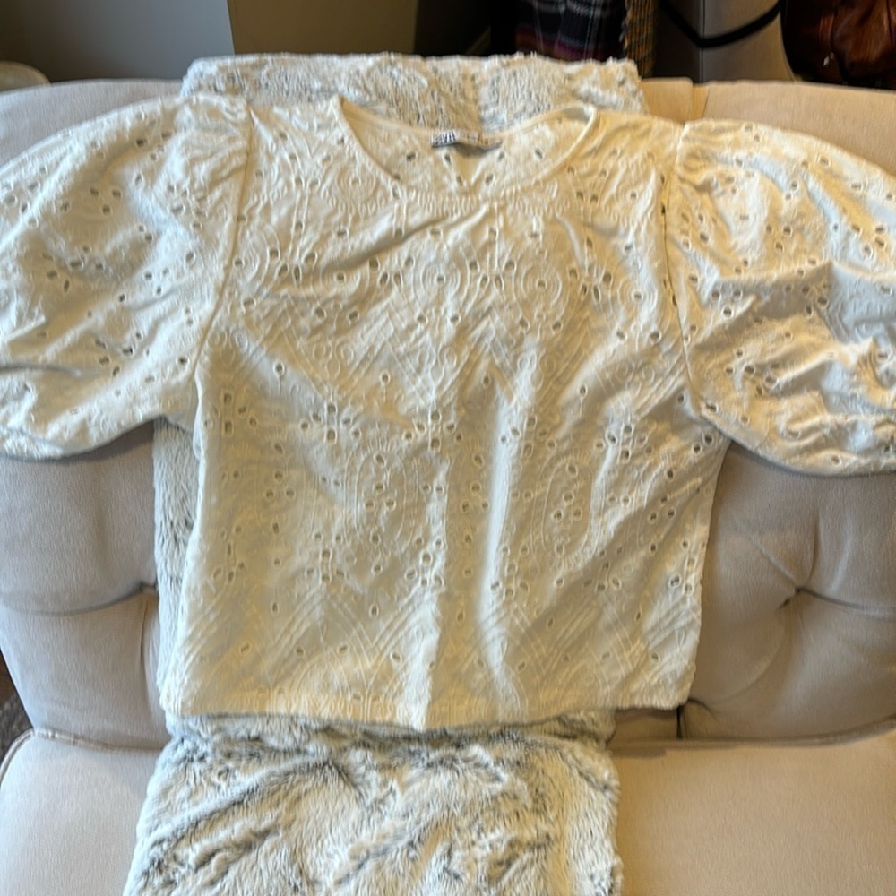 Zara cropped eyelet blouse in m statement sleeves